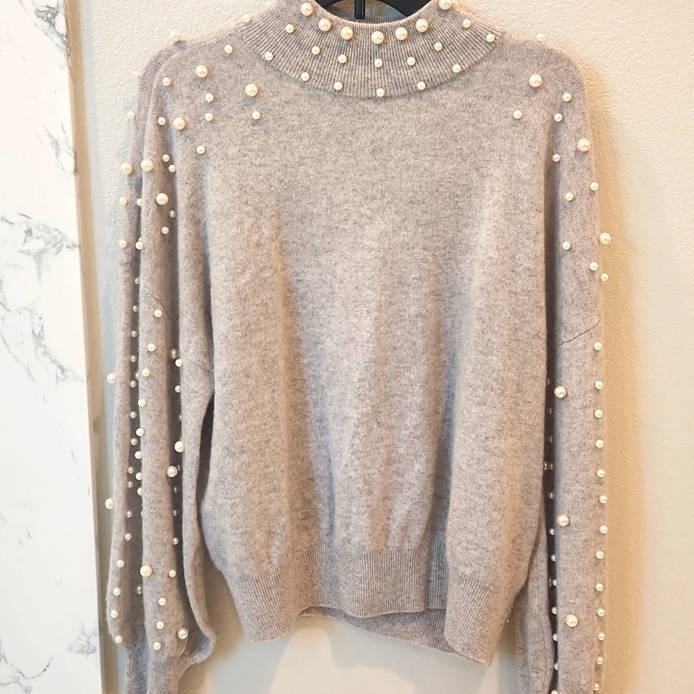 Charter Club Gray Cowl Neck Sweater with Embellishments, Size XL